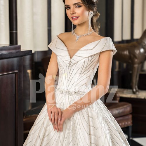 Women’s off-shoulder super stylish rich satin flared wedding gown with ...