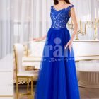 Womens pleasing royal blue sleeveless evening gown with long tulle skirt