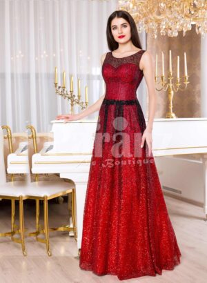 Womens red and black floor length rich satin evening gown with breathable lining