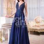Womens rich satin long evening gown with glitz royal sleeveless bodice in navy