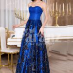 Womens royal blue off-shoulder evening gown with floral appliquéd long skirt