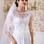 Womens simple and elegant all white floor length lacy bodice wedding gown