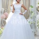 Womens simple and elegant white rich satin wedding gown with flared tulle skirt