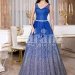 Womens sleeveless glitz blue floor length satin skirt with high volume tulle skirt underneath