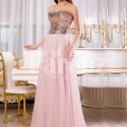 Womens super glam evening gown with silver sequin bodice with pink tulle skirt