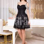 Womens super glam glossy black rich satin small gown with white pearl decorations