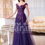 Womens super soft and sooth floor length tulle skirt gown with purple flower appliqués