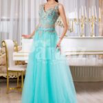 Womens super soft and stylish mint tulle skirt evening gown with rich floral bodice
