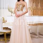 Womens super stylish golden sequin bodice evening gown with long pink tulle skirt