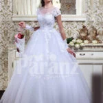 Women’s Cinderella style flared tulle skirt wedding gown with lace appliquéd royal bodice