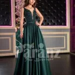 Women’s Super Pigmented Green Smooth Satin Evening Gown with Sleeveless Glitz Bodice