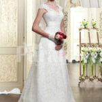 Women’s beautiful floor length wedding satin gown with major white lace work