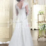 Women’s beautiful floor length wedding satin gown with major white lace work back side view