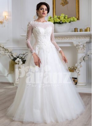 Women’s beautiful full sleeve floor length tulle skirt wedding gown in white