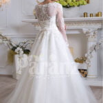 Women’s beautiful full sleeve floor length tulle skirt wedding gown in white back side view