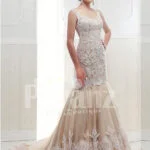 Women’s beautiful mermaid style tulle skirt wedding gown in beige