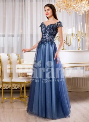 Women’s colorful floral appliquéd floor length tulle skirt evening gown