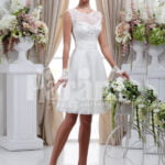 Women’s elegant tea length rich satin wedding dress with rich rhinestone works