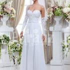 Women’s elegant tulle skirt wedding gown with royal rhinestone studded off-shoulder bodice
