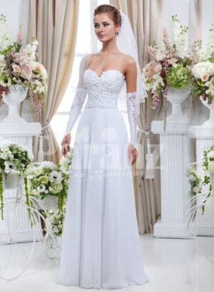 Women’s elegant tulle skirt wedding gown with royal rhinestone studded off-shoulder bodice