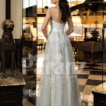 Women’s exciting off-shoulder side slit wedding tulle gown in glitz white back side view