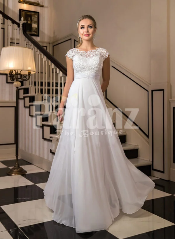 Women’s exclusive floor length tulle wedding gown with royal lacy bodice