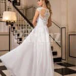 Women’s exclusive floor length tulle wedding gown with royal lacy bodice back side view