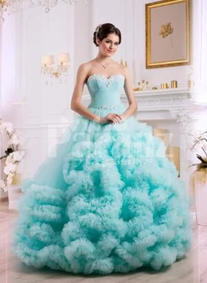 Women’s floor length ruffle cloud hem long tulle skirt evening gown in mint