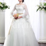 Women’s full lacy sleeve floor length wedding tulle skirt gown with royal bodice