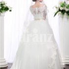 Women’s full lacy sleeve floor length wedding tulle skirt gown with royal bodice BACK SIDE VIEW