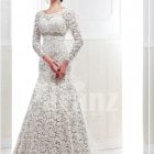 Women’s full lacy sleeve mermaid style long trail satin-lace wedding gown