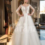 Women’s full lacy sleeves high volume wedding tulle gown with royal bodice