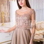 Women’s full sheer sleeve floor length tulle skirt elegant evening gown