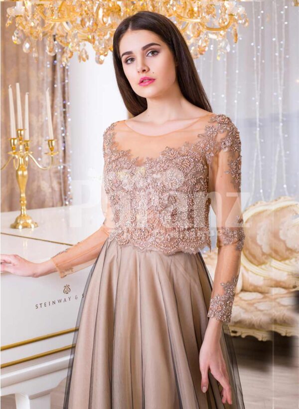 Women’s full sheer sleeve floor length tulle skirt elegant evening gown