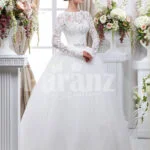 Women’s full sleeve beautiful lacy bodice flared tulle skirt wedding gown in white