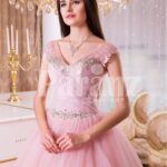 Women’s high volume tulle skirt evening gown with lacy pink bodice
