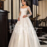 Women’s off-shoulder super lacy pearl white tulle wedding gown