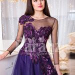 Women’s sheer full sleeve evening party gown with floor length tulle skirt