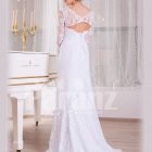 Women’s side slit elegant white satin full sleeve wedding gown back side view