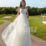 Women’s sleeveless elegant white flared high volume tulle wedding gown