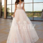 Women’s sleeveless power pink glitz glam tulle wedding gown