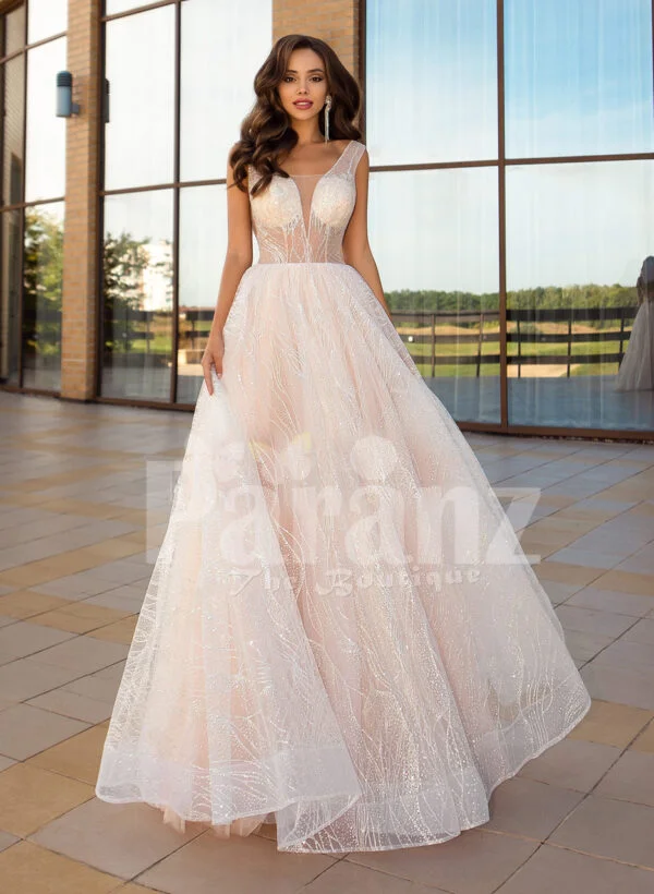 Women’s sleeveless power pink glitz glam tulle wedding gown