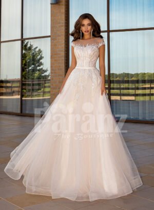 Women’s stunning all white tulle wedding gown with royal bodice