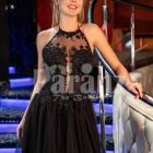 Women’s super glam black tulle gown with lacy satin-sheer bodice