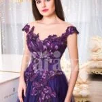 Women’s super soft and sooth floor length tulle skirt gown with purple flower appliqués