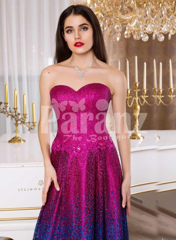 Women’s super stunning glitz magenta pink and blue floor length glam evening gown