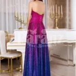 Women’s super stunning glitz magenta pink and blue floor length glam evening gown back side view