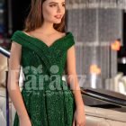Women’s super stylish and elegant glitz green party gown with side slit skirt