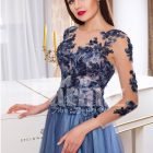 Women’s super stylish and glam floor length tulle skirt gown with flower appliquéd bodice