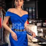 Women’s super stylish side slit mermaid style evening gown with off-shoulder bodice